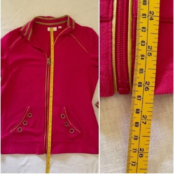 Quacker Factory Pink Zip-Up Jacket With Gold Accents Large Long Sleeves - Picture 12 of 14